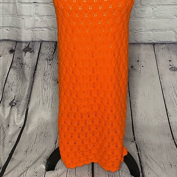 Alice & Olivia Orange Jone Pointelle Knit Sweater Halter Midi Dress Large NWT - Picture 11 of 16